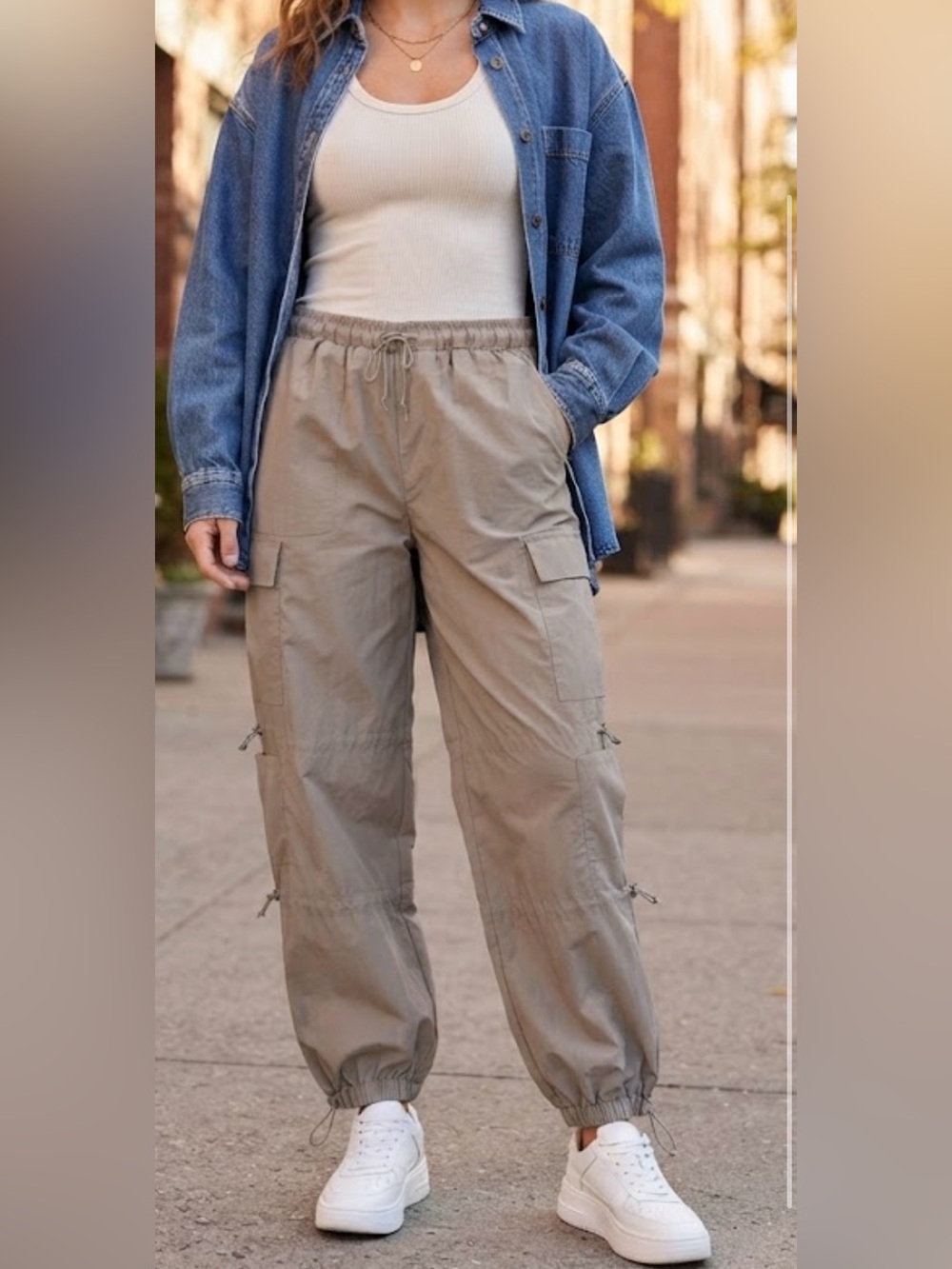 Forever 21 Taupe Cargo Track Pants with Drawstring